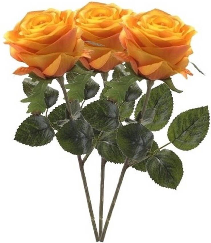 Emerald Kunstbloem roos Simone 3x geel oranje 45 cm decoratie bloemen Kunstbloemen