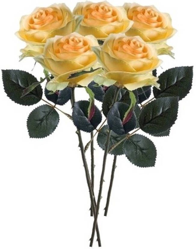 Emerald Kunstbloem roos Simone 5x geel 45 cm decoratie bloemen Kunstbloemen