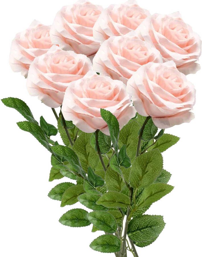 Emerald Kunstbloemen boeket roos Marleen 8x licht roze 63 cm decoratie bloemen Kunstbloemen