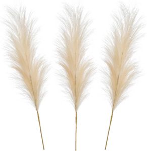 Emerald Pampasgras pluim losse steel tak 3x creme wit 115 cm Decoratie kunst graspluimen Kunstplanten