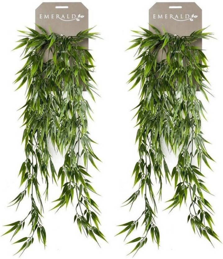 Emerald Set van 2x stuks groene Bamboe kunstplanten hangende takken 75 cm Kunstplanten