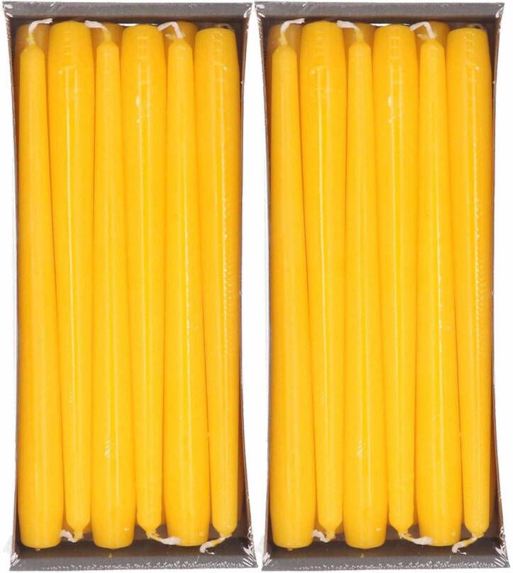 Enlightening Candles 24x Lange kaarsen geel 25 cm 8 branduren dinerkaarsen tafelkaarsen Dinerkaarsen