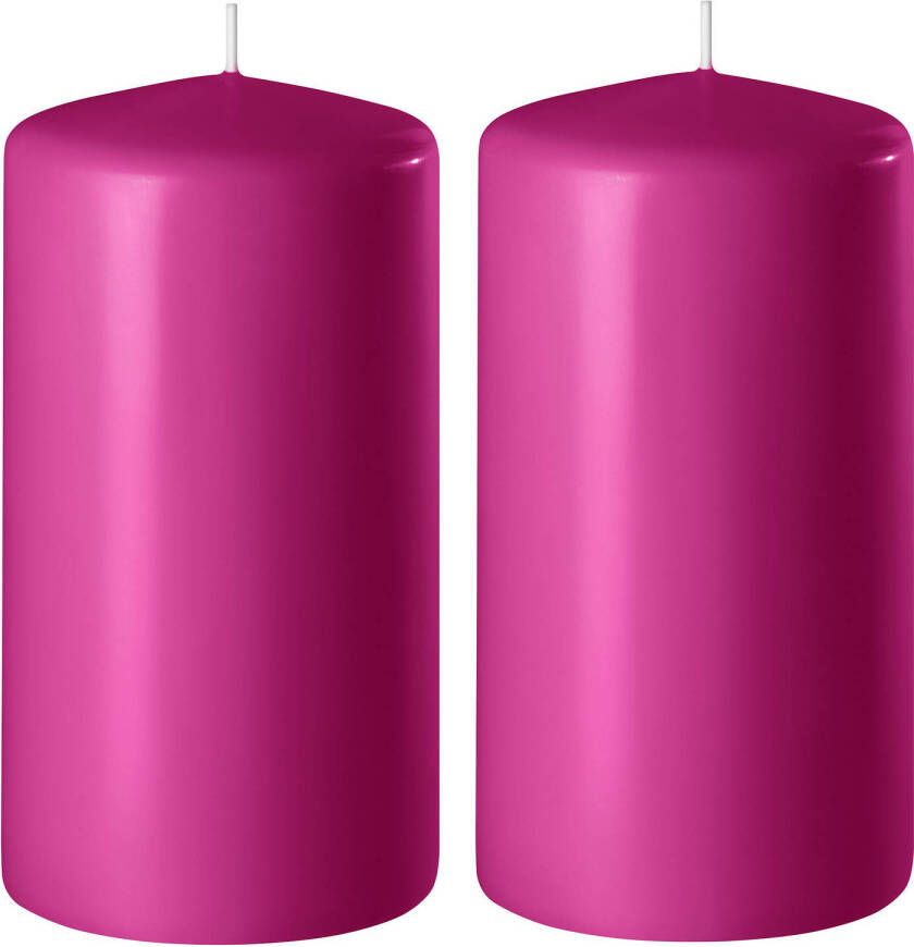Enlightening Candles 2x Fuchsia roze cilinderkaarsen stompkaarsen 6 x 10 cm 36 branduren Geurloze kaarsen fuchsia roze Woondecoraties Stompkaarsen