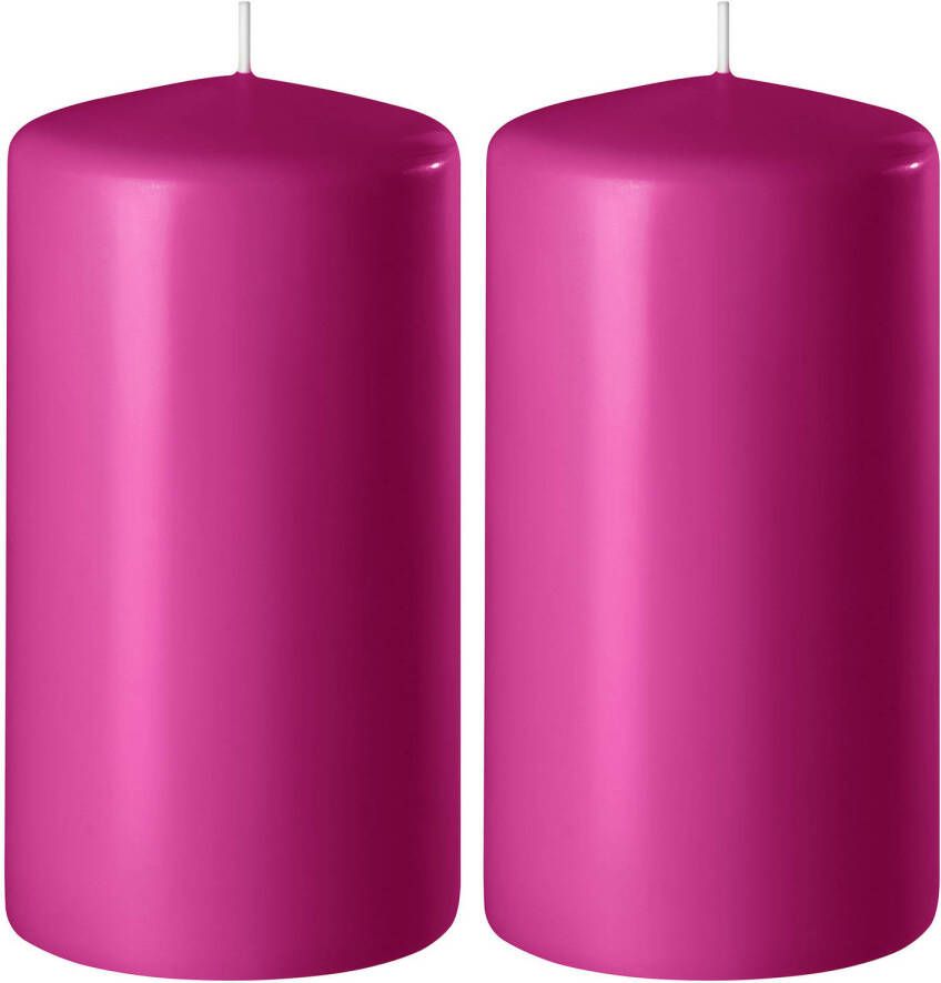 Enlightening Candles 2x Fuchsia roze cilinderkaarsen stompkaarsen 6 x 8 cm 27 branduren Stompkaarsen