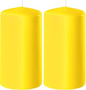 Enlightening Candles 2x Gele cilinderkaarsen stompkaarsen 6 x 10 cm 36 branduren Geurloze kaarsen geel Woondecoraties Stompkaarsen