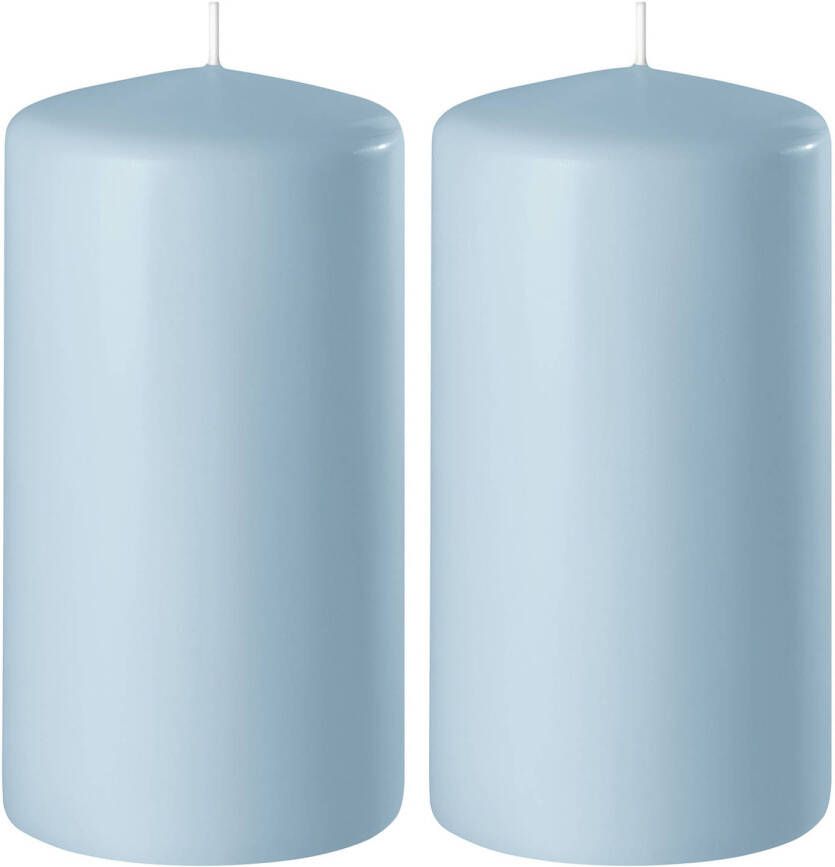 Enlightening Candles 2x Lichtblauwe cilinderkaarsen stompkaarsen 6 x 10 cm 36 branduren Geurloze kaarsen lichtblauw Woondecoraties Stompkaarsen