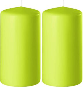 Enlightening Candles 2x Lime groene cilinderkaarsen stompkaarsen 6 x 12 cm 45 branduren Geurloze kaarsen lime groen Woondecoraties Stompkaarsen