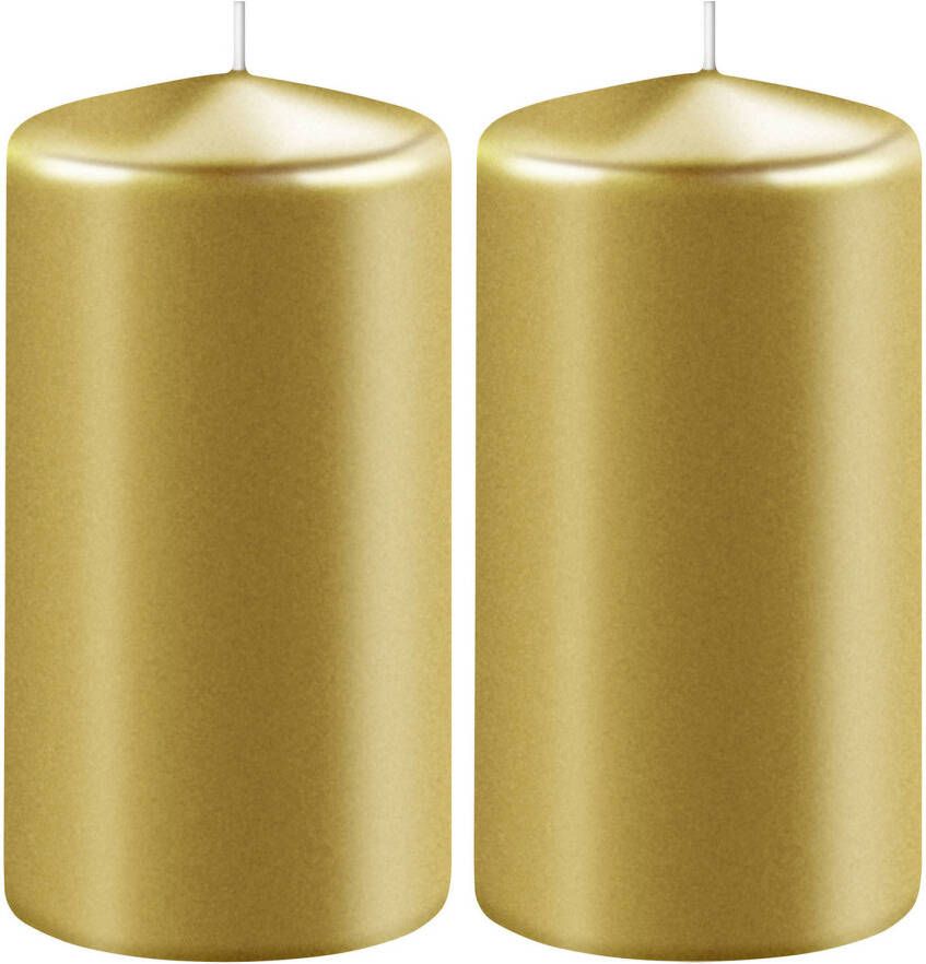 Enlightening Candles 2x Metallic gouden cilinderkaarsen stompkaarsen 6 x 10 cm 36 branduren Stompkaarsen