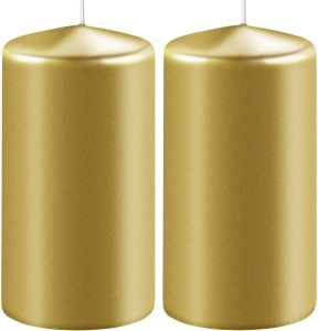 Enlightening Candles 2x Metallic gouden cilinderkaarsen stompkaarsen 6 x 12 cm 45 branduren Geurloze kaarsen metallic goud Woondecoraties Stompkaarsen