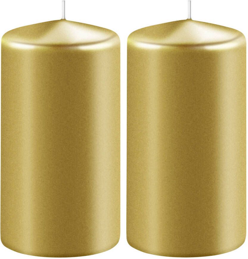 Enlightening Candles 2x Metallic gouden cilinderkaarsen stompkaarsen 6 x 15 cm 58 branduren Geurloze kaarsen metallic goud Woondecoraties Stompkaarsen