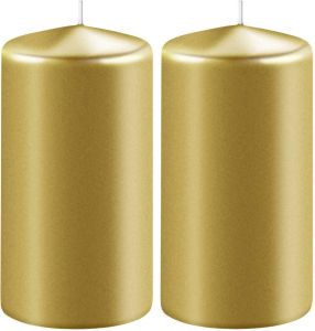 Enlightening Candles 2x Metallic gouden cilinderkaarsen stompkaarsen 6 x 8 cm 27 branduren Geurloze kaarsen metallic goud Woondecoraties Stompkaarsen
