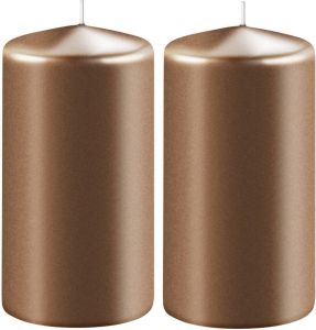 Enlightening Candles 2x Metallic koperen cilinderkaarsen stompkaarsen 6 x 12 cm 45 branduren Geurloze kaarsen metallic koper Woondecoraties Stompkaarsen