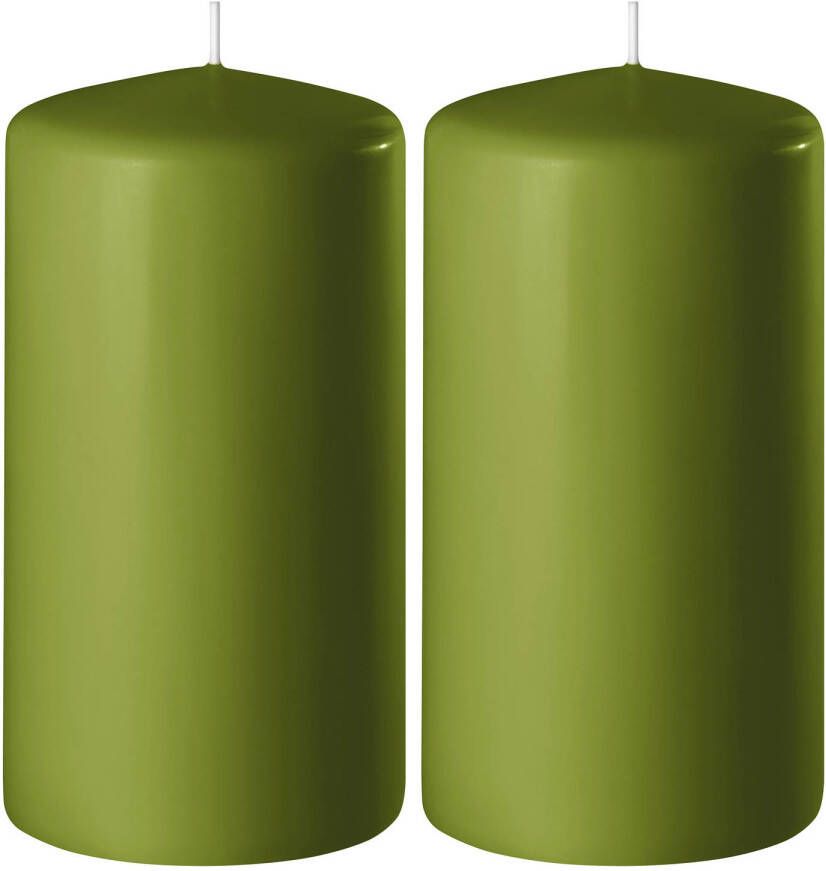 Enlightening Candles 2x Olijf groene cilinderkaarsen stompkaarsen 6 x 10 cm 36 branduren Stompkaarsen