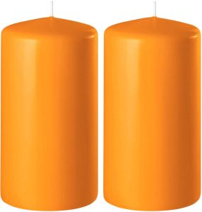 Enlightening Candles 2x Oranje cilinderkaarsen stompkaarsen 6 x 10 cm 36 branduren Geurloze kaarsen oranje Woondecoraties Stompkaarsen
