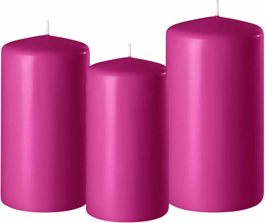 Enlightening Candles 3x stuks fuchsia roze stompkaarsen 10-12-15 cm Stompkaarsen