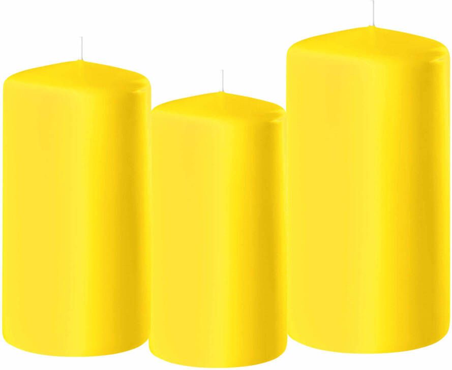 Enlightening Candles 3x stuks gele stompkaarsen 10-12-15 cm Stompkaarsen