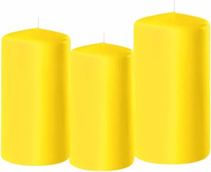 Enlightening Candles Set van 3x stuks gele stompkaarsen 10-12-15 cm met diameter 6 cm Sfeer kaarsen voor binnen Stompkaarsen