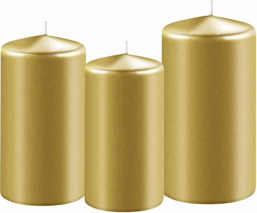 Enlightening Candles 3x stuks gouden stompkaarsen 10-12-15 cm Stompkaarsen