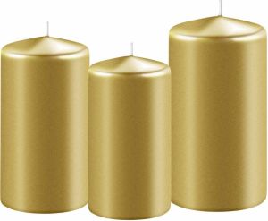 Enlightening Candles Set van 3x stuks gouden stompkaarsen 10-12-15 cm met diameter 6 cm Sfeer kaarsen voor binnen Stompkaarsen