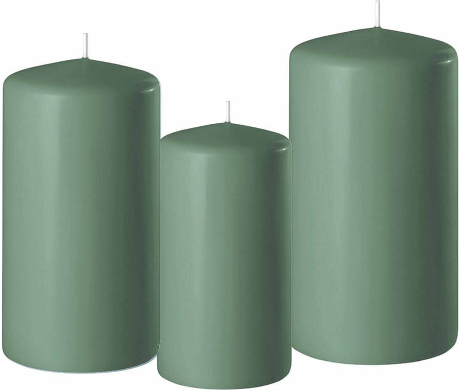 Enlightening Candles 3x stuks groene stompkaarsen 10-12-15 cm Stompkaarsen