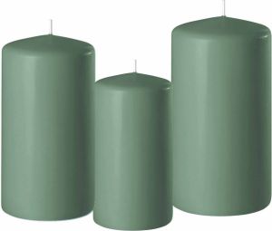 Enlightening Candles Set van 3x stuks groene stompkaarsen 10-12-15 cm met diameter 6 cm Sfeer kaarsen voor binnen Stompkaarsen