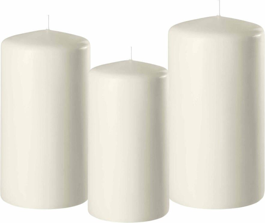 Enlightening Candles Set van 3x stuks ivoor witte stompkaarsen 10-12-15 cm met diameter 6 cm Sfeer kaarsen voor binnen Stompkaarsen