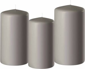 Enlightening Candles Set van 3x stuks lichtgrijze stompkaarsen 10-12-15 cm met diameter 6 cm Sfeer kaarsen voor binnen Stompkaarsen