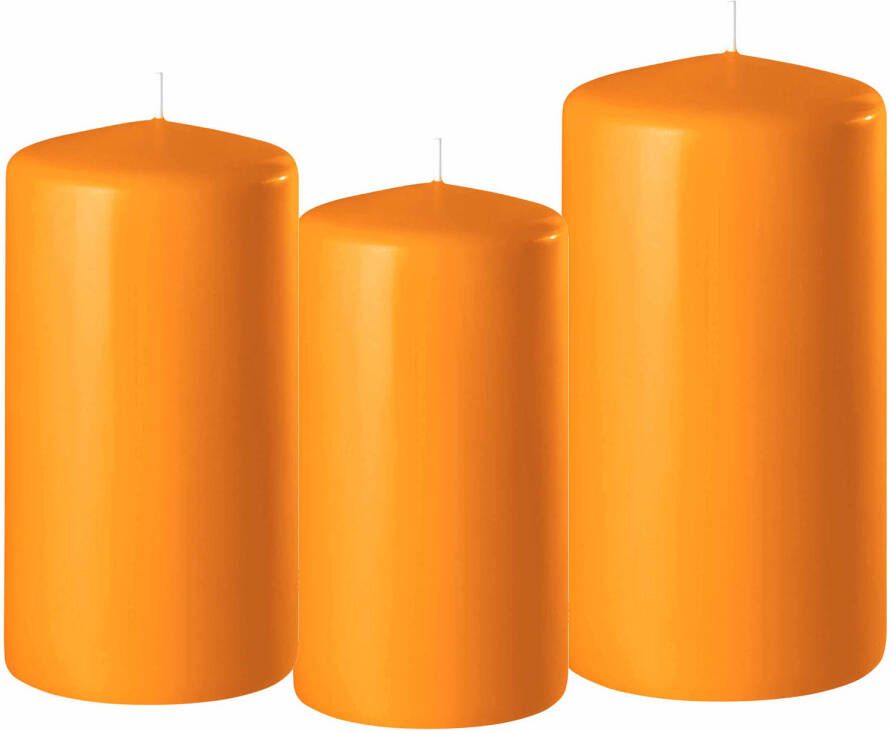 Enlightening Candles 3x stuks oranje stompkaarsen 10-12-15 cm Stompkaarsen
