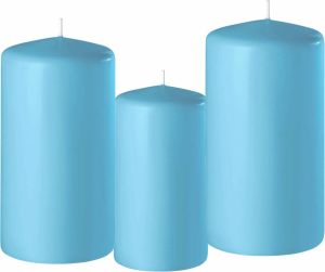 Enlightening Candles Set van 3x stuks turquoise blauwe stompkaarsen 10-12-15 cm met diameter 6 cm Sfeer kaarsen voor binnen Stompkaarsen