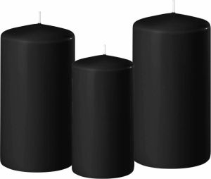 Enlightening Candles Set van 3x stuks zwarte stompkaarsen 10-12-15 cm met diameter 6 cm Sfeer kaarsen voor binnen Stompkaarsen