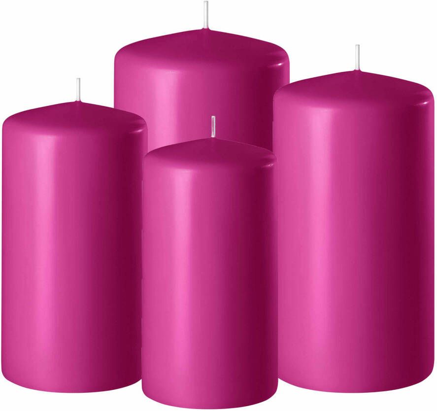 Enlightening Candles 4x stuks fuchsia roze stompkaarsen 8-10-12-15 cm Stompkaarsen