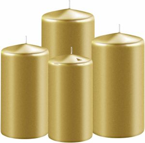 Enlightening Candles Set van 4x stuks gouden stompkaarsen 8-10-12-15 cm met diameter 6 cm Sfeer kaarsen voor binnen Stompkaarsen
