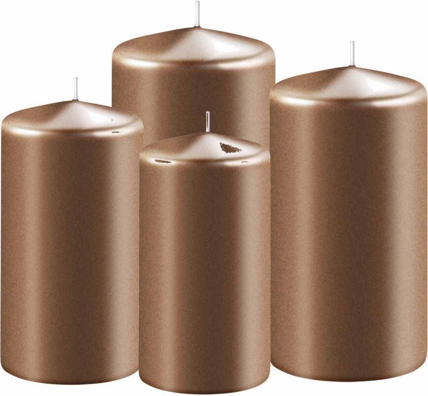 Enlightening Candles Set van 4x stuks koperen stompkaarsen 8-10-12-15 cm met diameter 6 cm Sfeer kaarsen voor binnen Stompkaarsen
