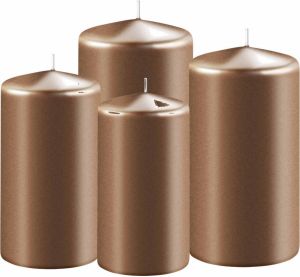 Enlightening Candles Set van 4x stuks koperen stompkaarsen 8-10-12-15 cm met diameter 6 cm Sfeer kaarsen voor binnen Stompkaarsen