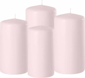 Enlightening Candles Set van 4x stuks lichtroze stompkaarsen 8-10-12-15 cm met diameter 6 cm Sfeer kaarsen voor binnen Stompkaarsen
