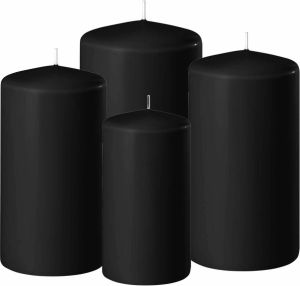 Enlightening Candles Set van 4x stuks zwarte stompkaarsen 8-10-12-15 cm met diameter 6 cm Sfeer kaarsen voor binnen Stompkaarsen