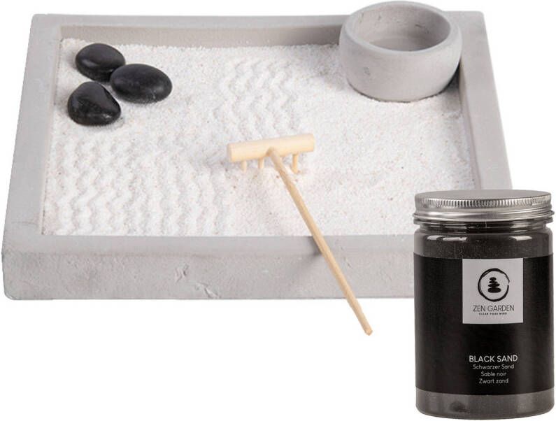 Esschert Design Japanse zen tuin voor thuis kantoor wit zwart zand 20 x 20 cm Beeldjes