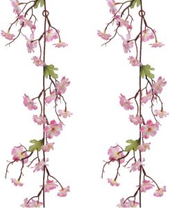 Everlands 2x stuks kunstbloem bloesem takken slingers roze 187 cm Kunstplanten