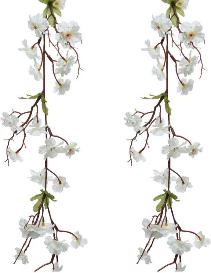 Everlands 2x stuks kunstbloem bloesem takken slingers wit 187 cm Kunstplanten