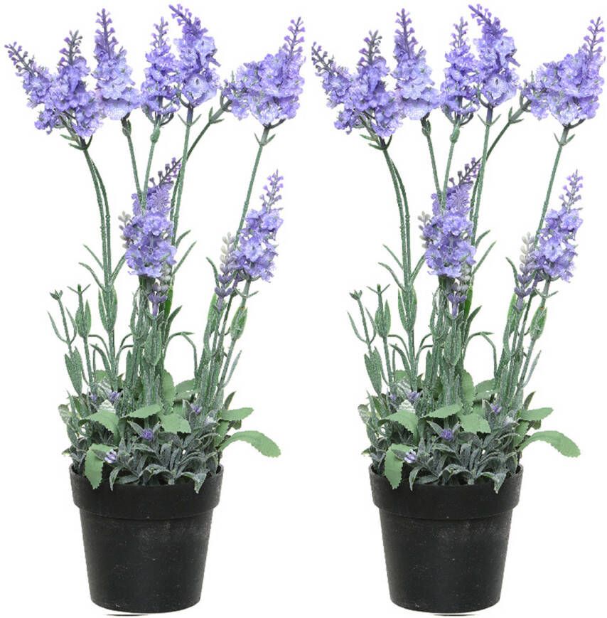 Everlands 2x stuks lavendel kunstplant in pot lila paars D18 x H38 cm Kunstplanten
