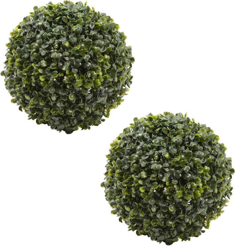 Everlands Buxus bol kunstplant 2x klein D18 cm groen kunststof Kunstplanten