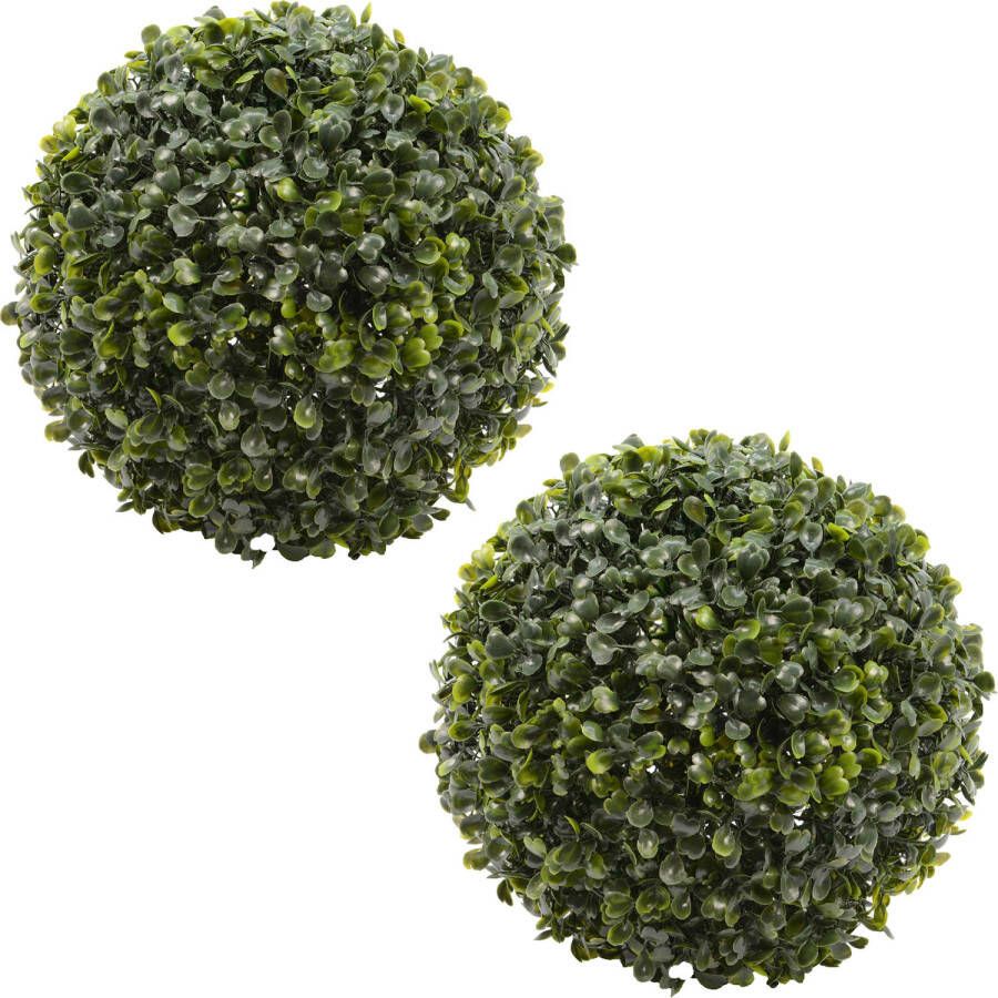 Everlands Buxus bol kunstplanten 2x stuks D36 cm groen kunststof Kunstplanten