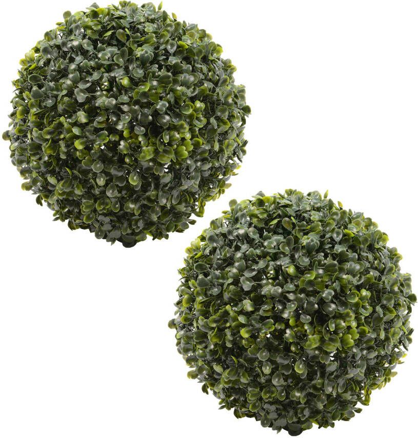 Everlands Buxus bol kunstplanten 2x stuks klein D22 cm groen kunststof Kunstplanten