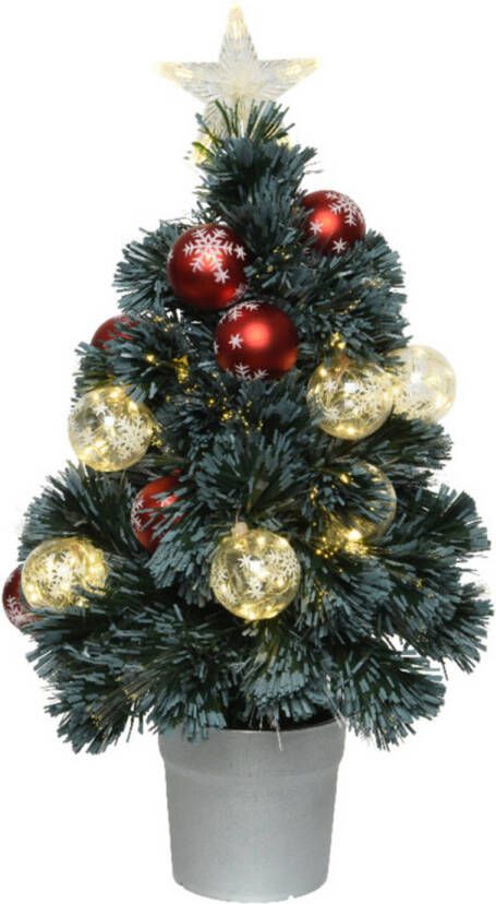 Everlands Fiber optic kerstboom kunst kerstboom met verlichting en kerstballen 60 cm Kunstkerstboom