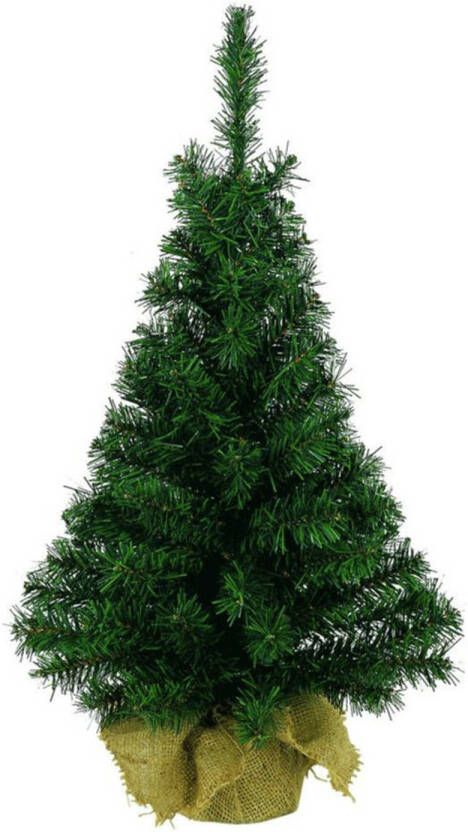 Everlands Groene kunst kerstboom 90 cm met jute zak kluit Kunstkerstboom