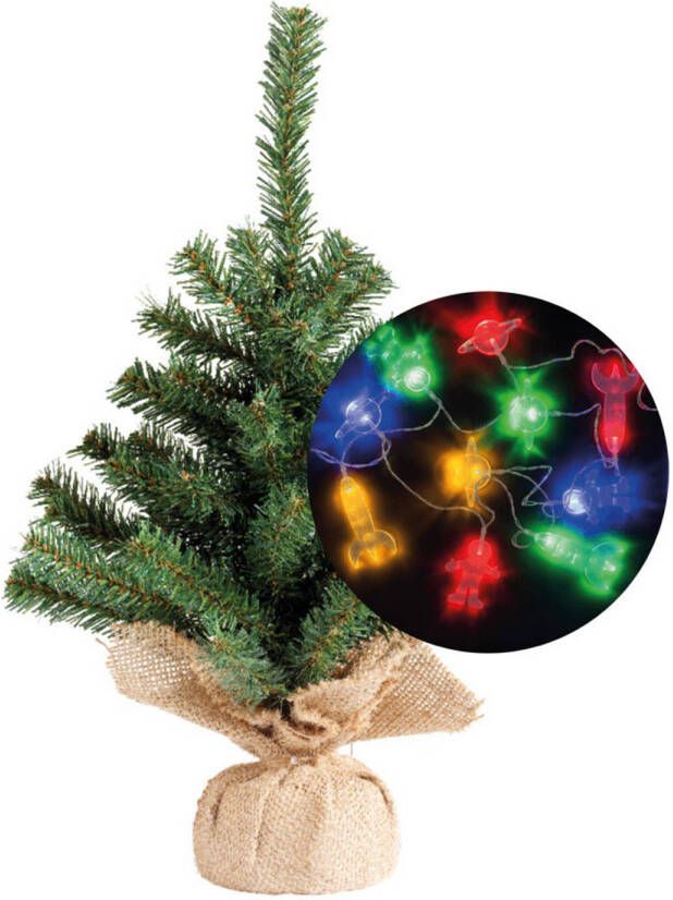Everlands Kerstboom 35 cm incl. ruimte space verlichting snoer 165 cm Kunstkerstboom
