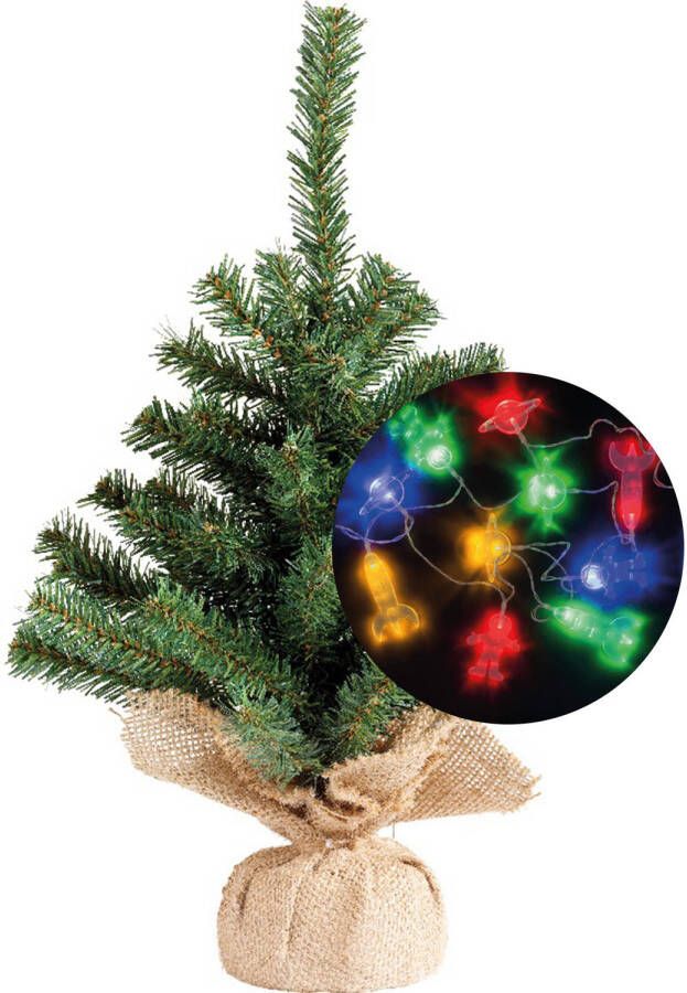 Everlands Kerstboom 45 cm incl. ruimte space verlichting snoer 165 cm Kunstkerstboom