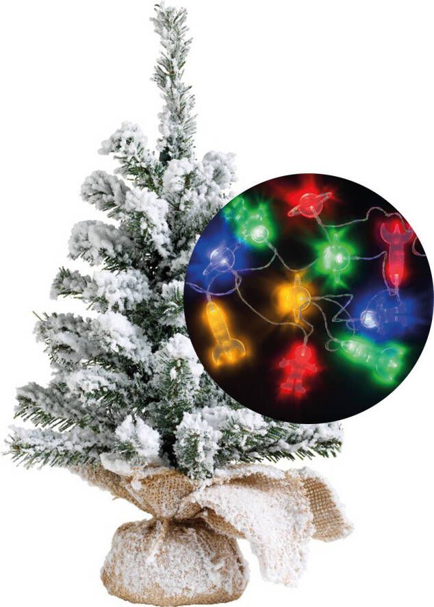 Everlands Kerstboom sneeuw 45 cm incl. ruimte space verlichting snoer 165 cm Kunstkerstboom