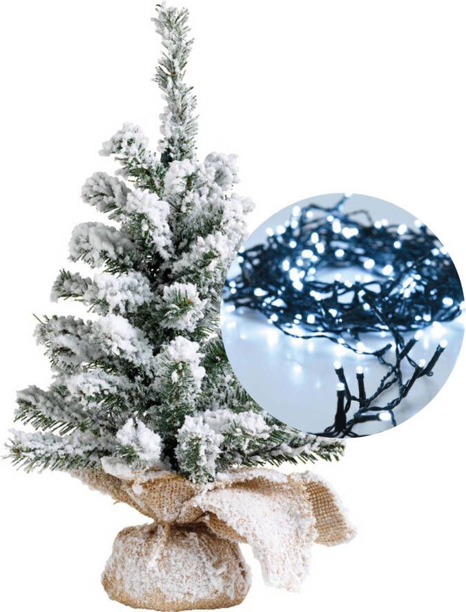 Everlands Kerstboompje besneeuwd 45 cm -met verlichting helder wit 300 cm -40 leds Kunstkerstboom