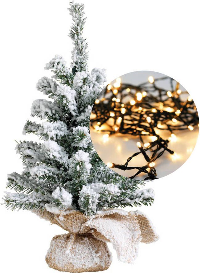 Everlands Kerstboompje besneeuwd 45 cm -met verlichting warm wit 300 cm -40 leds Kunstkerstboom
